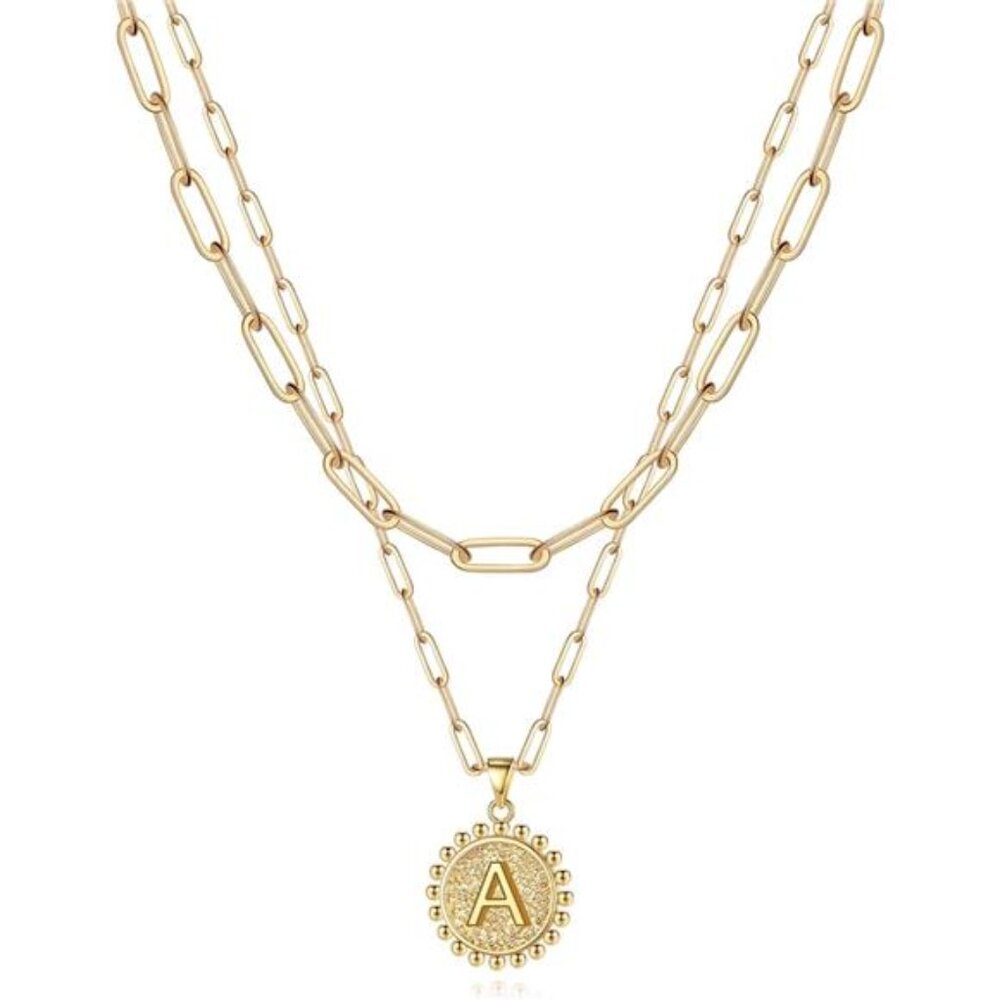 Gold Initial A Necklaces for Women, 14K Gold Trendy Women